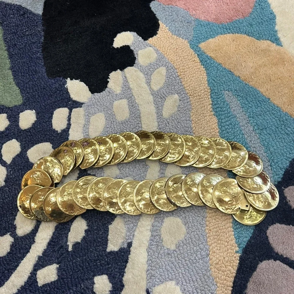Vintage Gold Disc Belt Hammered Medallion Stretch Waist Belt Boho XL